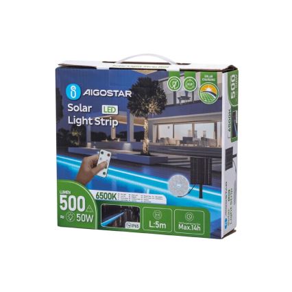 Aigostar - LED Hämardatav päikesepaneeliga valgusriba LED/5W/3,2V 5 m 6500K IP65 4000 mAh + kaugjuhtimispult