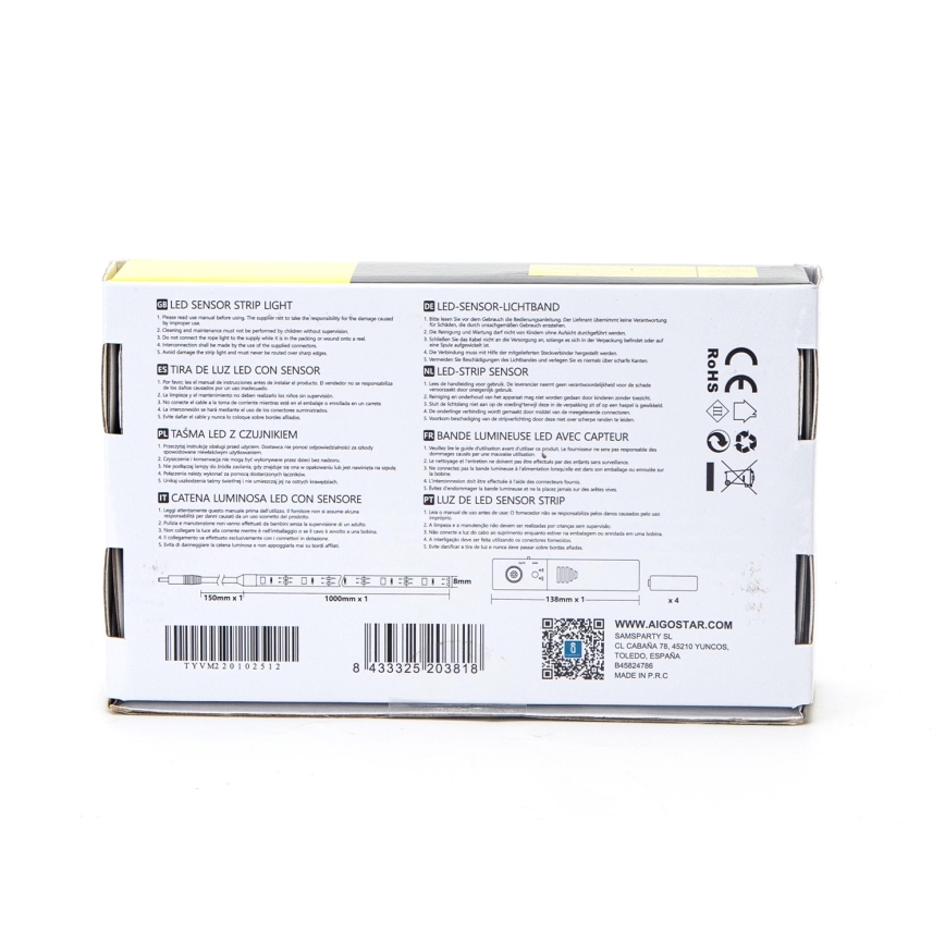 Aigostar - LED Hämardatav riba anduriga 1m LED/2W/4xAAA 3000K IP65