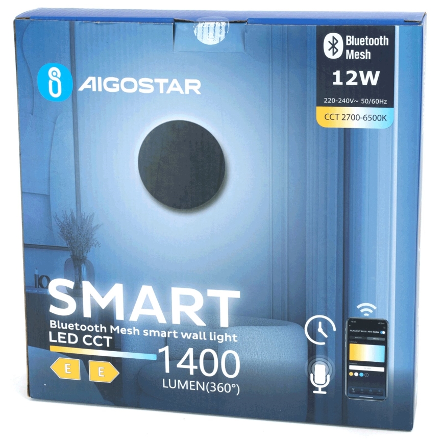 Aigostar - LED Hämardatav seinavalgusti MESH Nutikas LED/12W/230V 2700-6500K must
