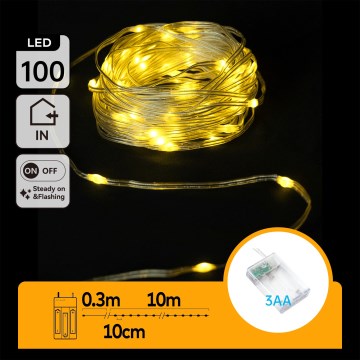 Aigostar - LED jõulivalguskett 100xLED/3xAA 10,3m soe valge
