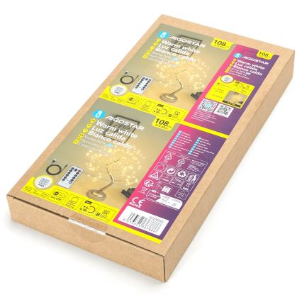 Aigostar - LED jõulukaunistus 108xLED/3xAA/8 funktsiooni 45cm soe valge