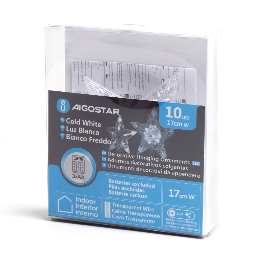 Aigostar - LED jõulukaunistus 10xLED/3xAA külmvalge täht