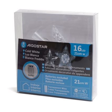 Aigostar - LED jõulukaunistus 16xLED/3xAA külmvalge täht