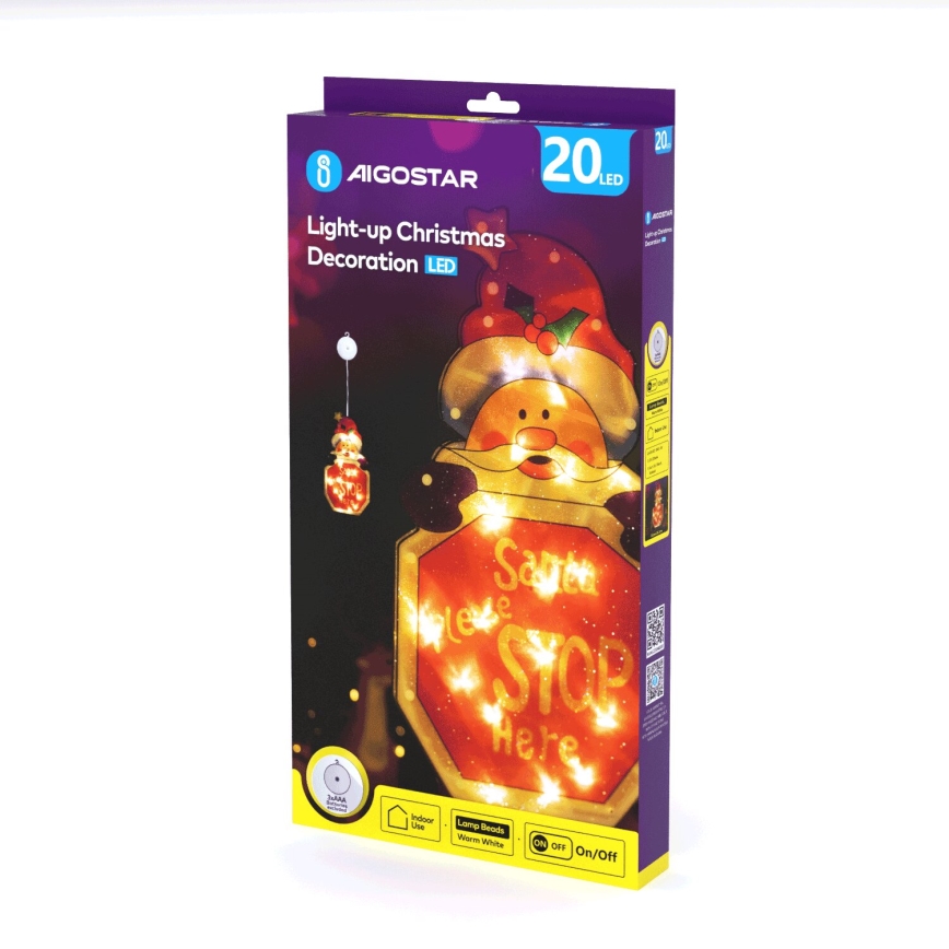 Aigostar - LED Jõulukaunistus LED/3xAAA Jõuluvana sildiga 45cm