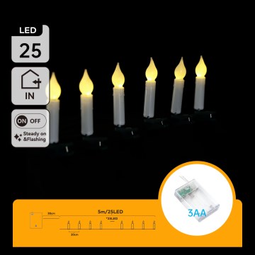Aigostar - LED jõulukaunistuste rida 25xLED/3xAA 5 m soe valge