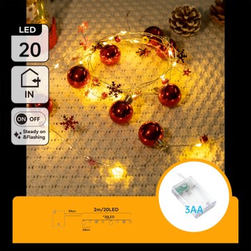 Aigostar - LED jõulukaunistuste valguskett 20xLED/3xAA 2 m soe valge