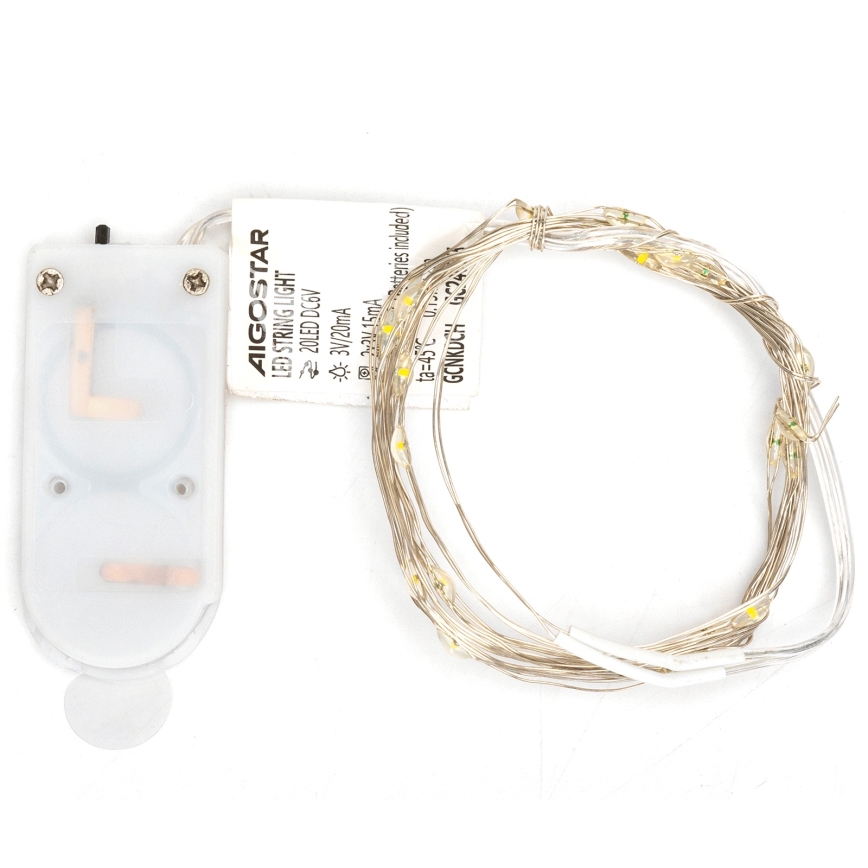 Aigostar - LED jõulukett 20xLED/2x3V 2m soe valge
