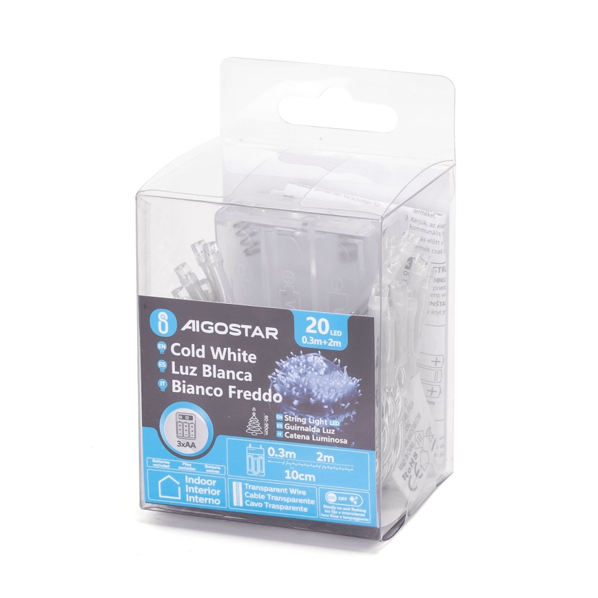 Aigostar - LED jõulukett 20xLED/3xAA 2,3m külmvalge