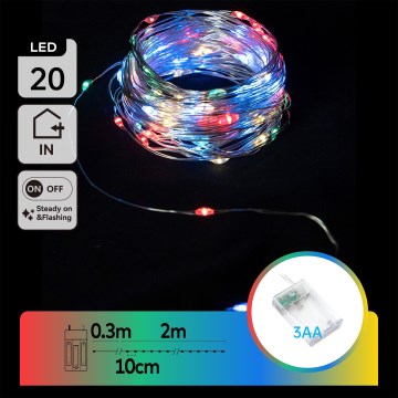 Aigostar - LED jõulukett 20xLED/3xAA 2,3m mitmevärviline