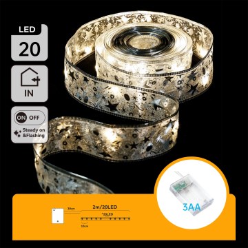 Aigostar - LED jõulukett 20xLED/3xAA 2 m soe valge hõbedane