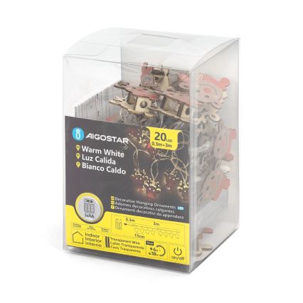 Aigostar - LED jõulukett 20xLED/3xAA 3 m, soe valge, põdrakujuline