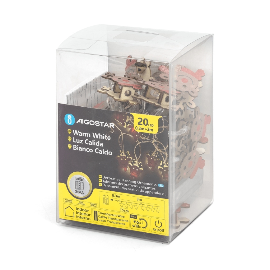 Aigostar - LED jõulukett 20xLED/3xAA 3 m, soe valge, põdrakujuline