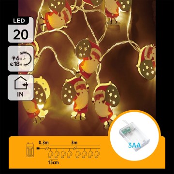 Aigostar - LED jõulukett 20xLED/3xAA 3m soe valge Santa Claus