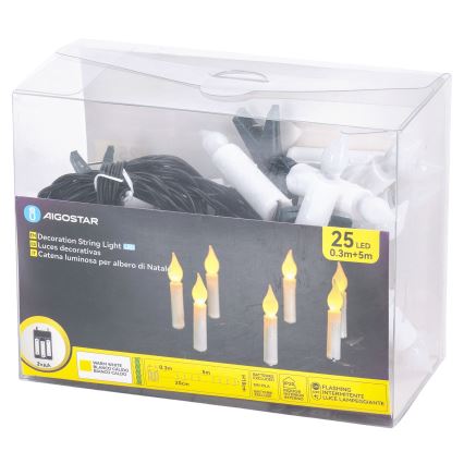 Aigostar - LED jõulukaunistuste rida 25xLED/3xAA 5 m soe valge
