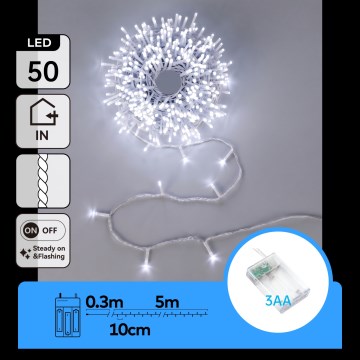 Aigostar - LED jõulukett 50xLED/3xAA 5,3m külmvalge