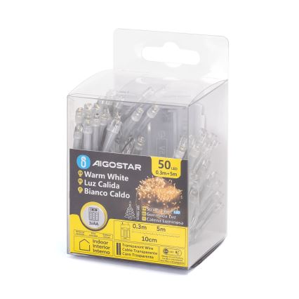 Aigostar - LED jõulukett 50xLED/3xAA 5,3m soe valge