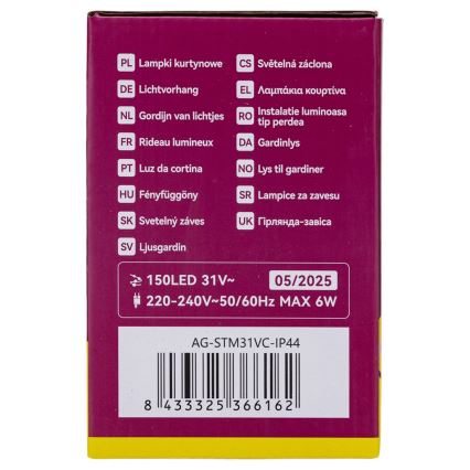 Aigostar - LED välistingimustele mõeldud jõulutuled 150xLED/6W/230V/8 funktsiooniga 1,5x1m IP44 soe valge + kaugjuhtimispult