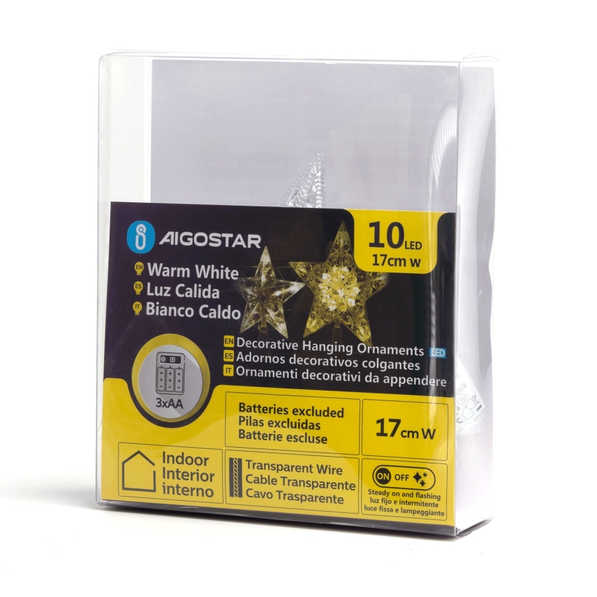 Aigostar - LED jõulutäht 10xLED/3xAA soe valge
