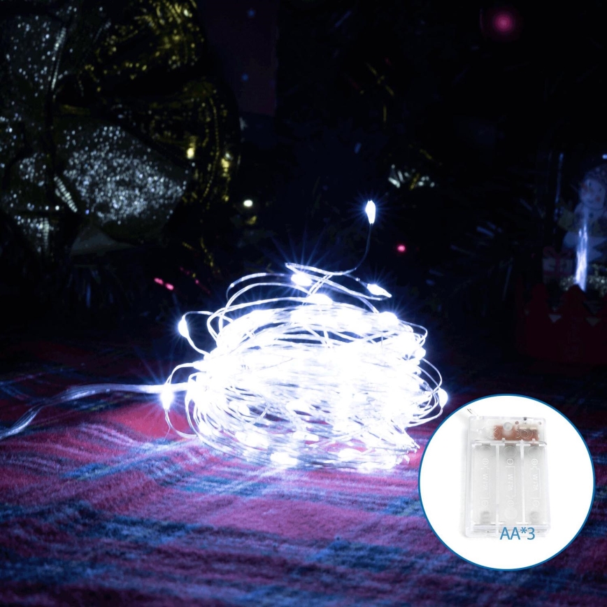 Aigostar - LED Jõuluteemaline valguskett 100xLED/3xAA 10,3m külm valge
