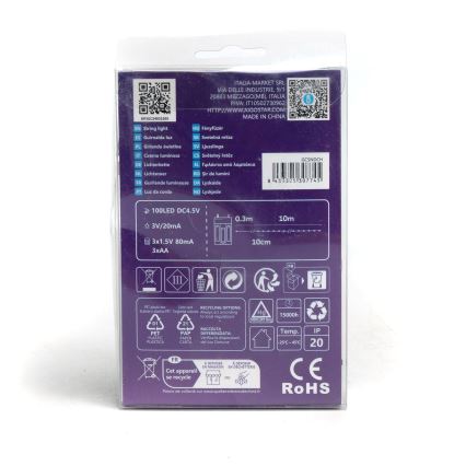 Aigostar - LED Jõuluteemaline valguskett 100xLED/3xAA 10,3m külm valge