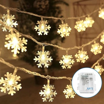 Aigostar - LED Jõuluteemaline valguskett 20xLED/3xAA 3,3m lumehelbed