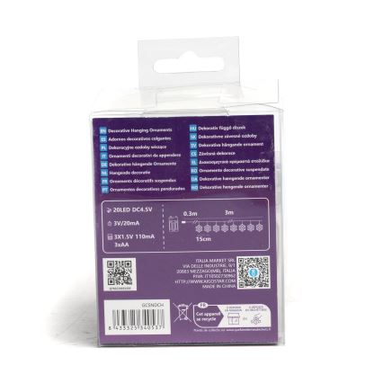 Aigostar - LED Jõuluteemaline valguskett 20xLED/3xAA 3,3m lumehelbed