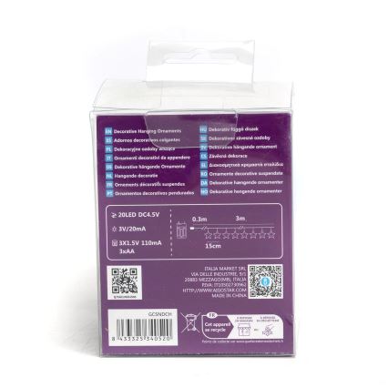 Aigostar - LED Jõuluteemaline valguskett 20xLED/3xAA 3,3m tähed