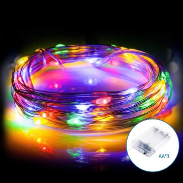 Aigostar - LED Jõuluteemaline valguskett 50xLED/3xAA 5,3m mitmevärviline