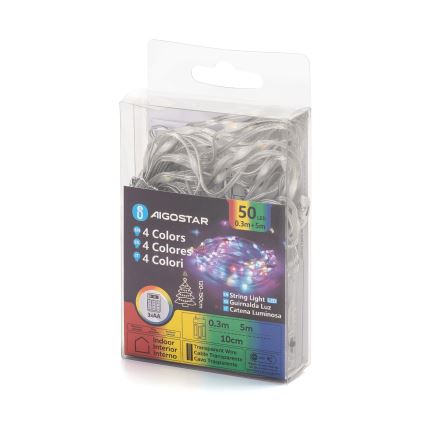 Aigostar - LED Jõuluteemaline valguskett 50xLED/3xAA 5,3m mitmevärviline