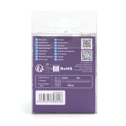 Aigostar - LED Jõuluteemaline valguskett 50xLED/3xAA 5,3m mitmevärviline