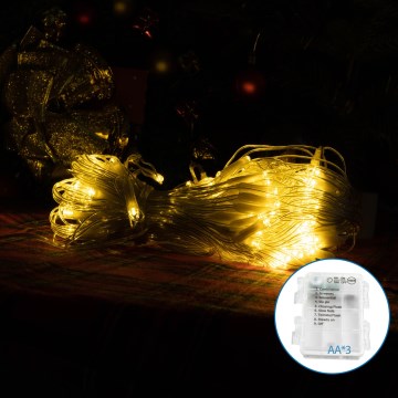 Aigostar-LED Jõuluteemaline väli valguskett 100xLED/8 funktsiooni 3xAA 8x0,6m IP44 soe valge