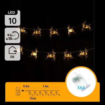 Aigostar - LED jõulutuled 10xLED/3xAA 1,5m soe valge, hirvekujud