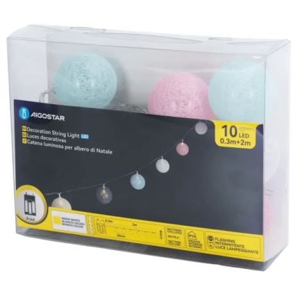 Aigostar - LED jõulutuled 10xLED/3xAA 2m soe valge
