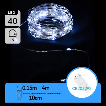 Aigostar - LED jõulutuled 40xLED/2x3V 4m külmvalge