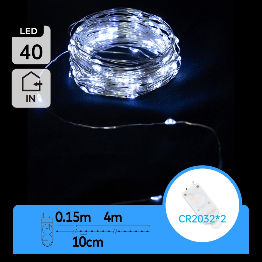 Aigostar - LED jõulutuled 40xLED/2x3V 4m külmvalge