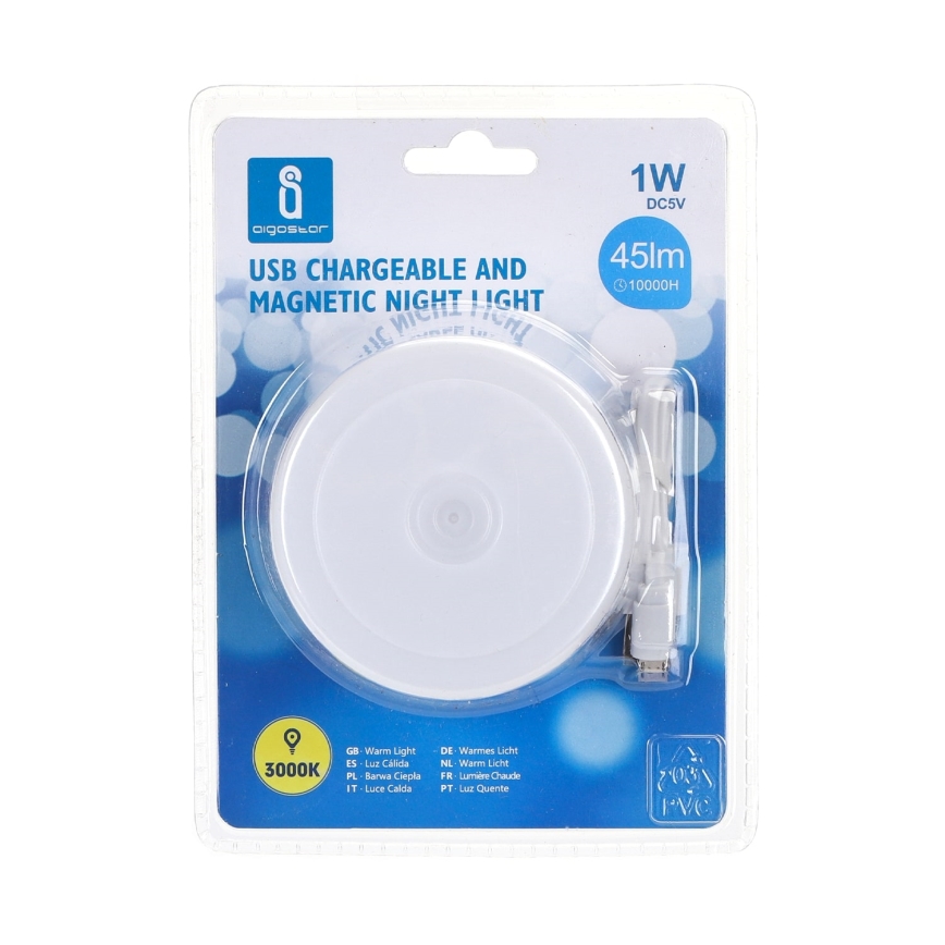 Aigostar - LED Kaasaskantav öövalgusti LED/1W/5V 3000K + USB