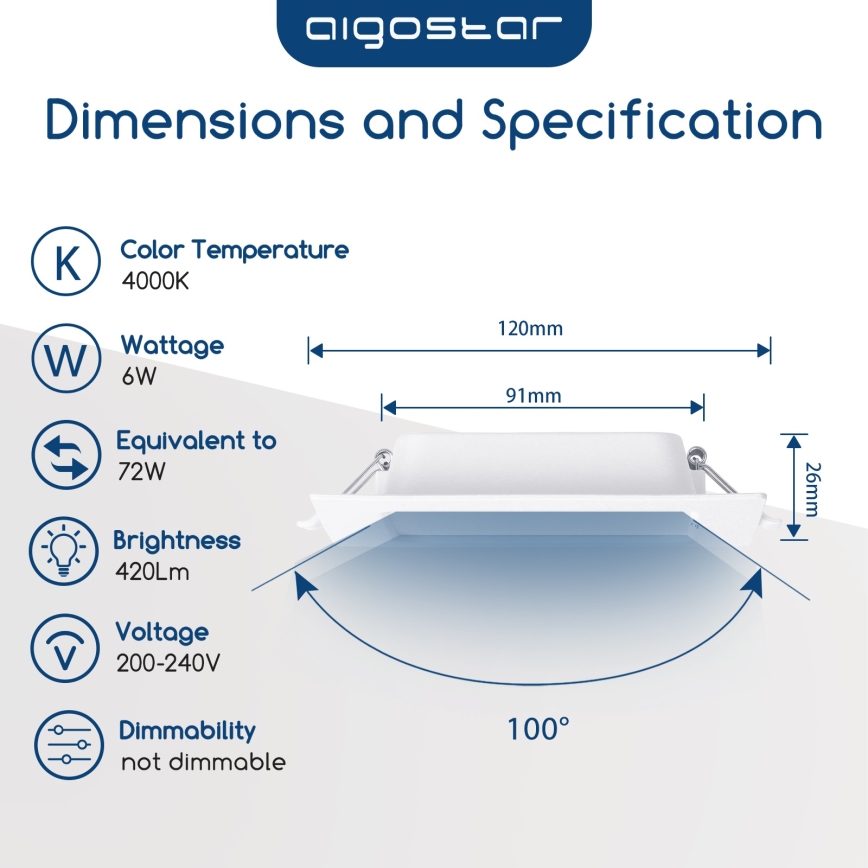 Aigostar - LED Laedpaneel LED/6W/230V 4000K 12x12 cm valge