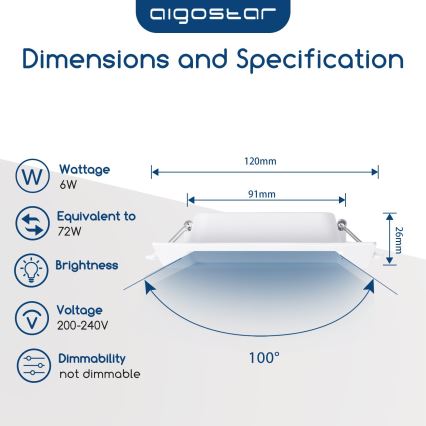 Aigostar - LED laesiseselt paigaldatav valgusti LED/6W/230V 4000K 12x12 cm valge