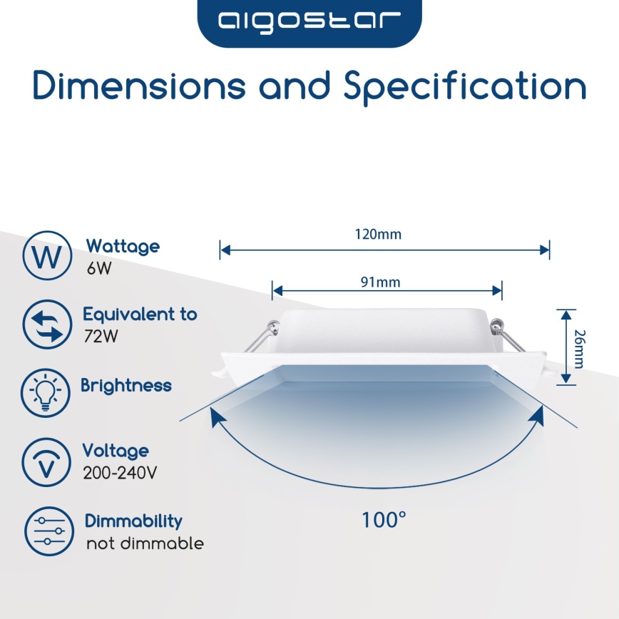 Aigostar - LED laesiseselt paigaldatav valgusti LED/6W/230V 4000K 12x12 cm valge