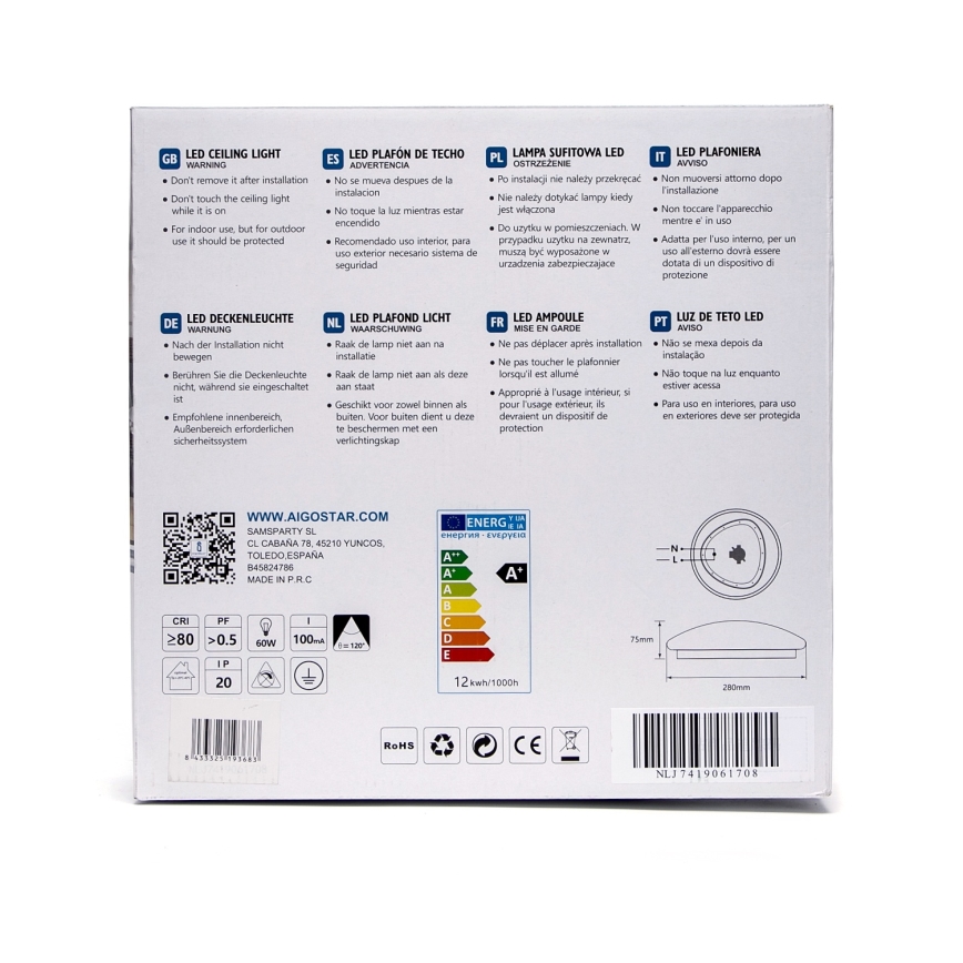 Aigostar - LED laevalgusti LED/12W/230V 3000K Ø 28 cm