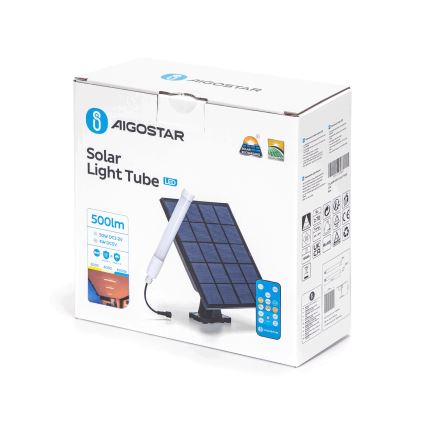 Aigostar - LED Hämardatav toru koos päikesepaneeliga LED/3,2V 3000K/4000K/6500K IP65 5000 mAh + kaugjuhtimispult