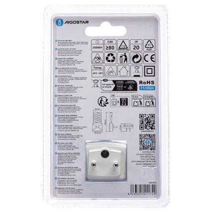 Aigostar - LED Öövalgusti hämardusanduriga LED/0,2W/230V 3000K