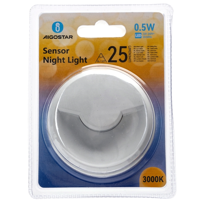Aigostar - LED Öövalgusti hämardusanduriga LED/0,5W/230V 3000K
