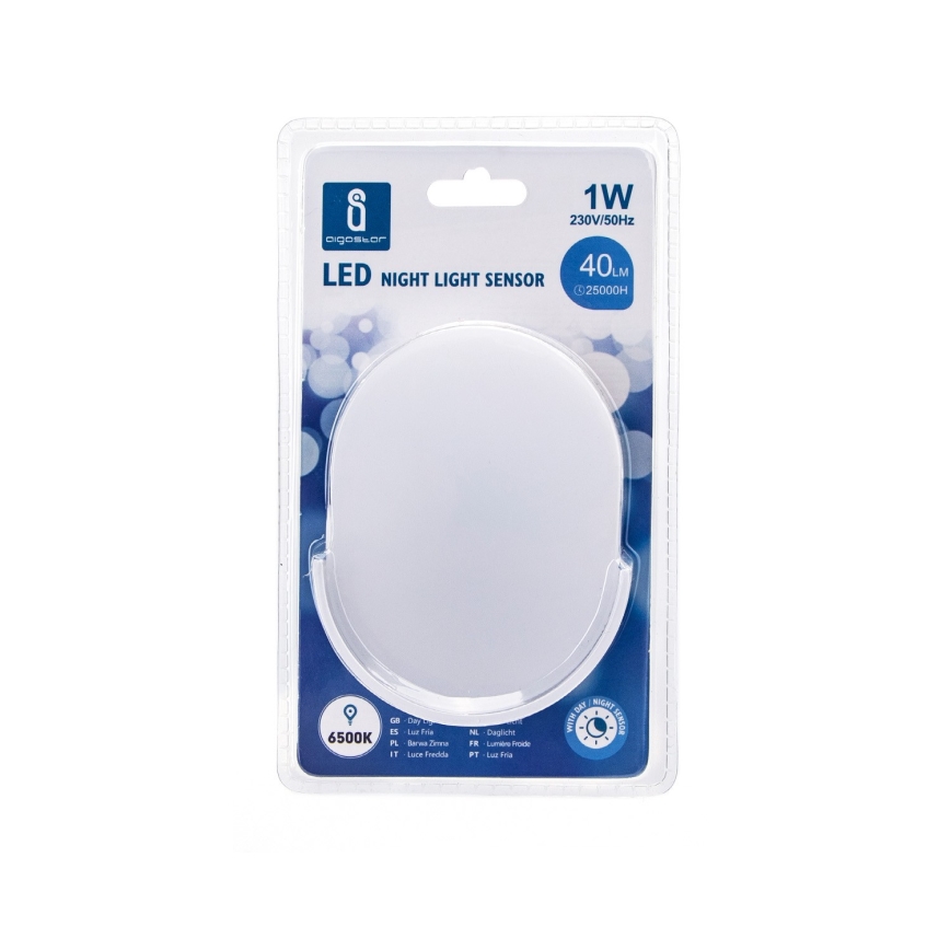 Aigostar - LED Öövalgusti anduriga LED/1W/230V 6500K ovaalne