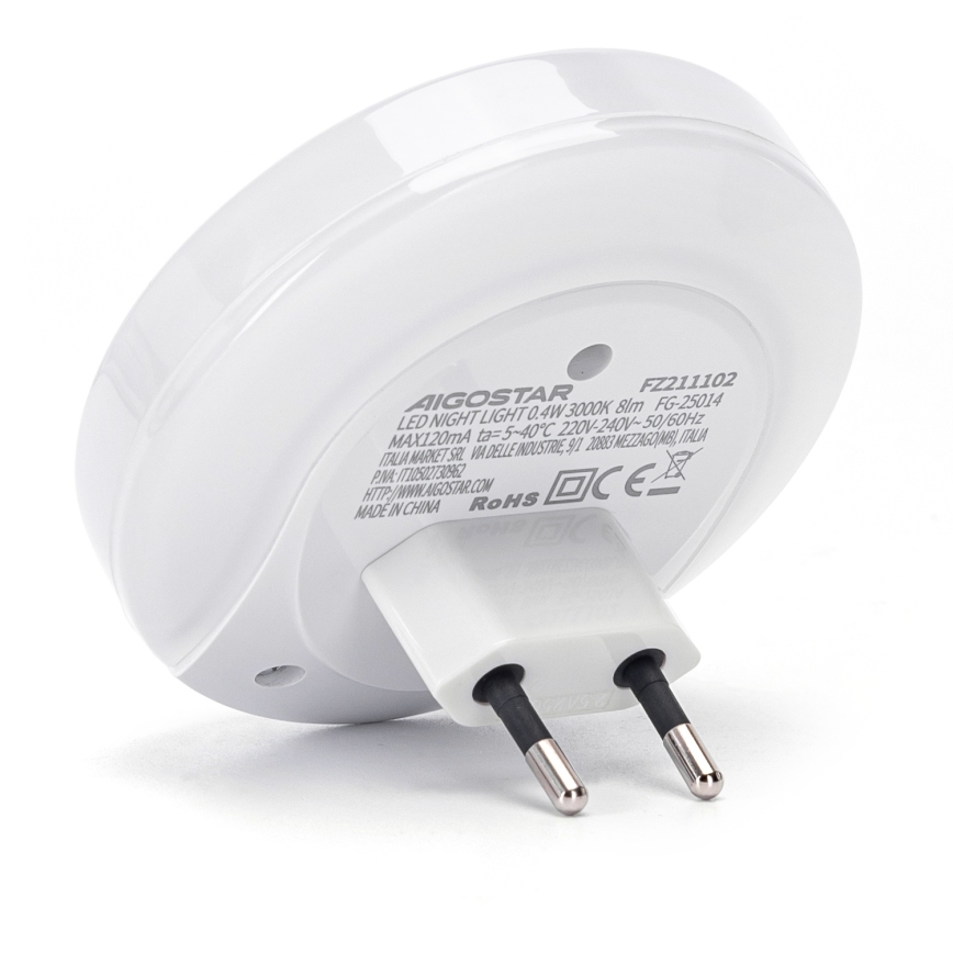 Aigostar - LED-öölamp hämaruseanduriga, pistikusse ühendatav, USB-ühendusega LED/0,4W/230V