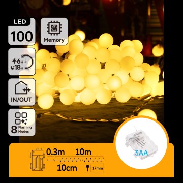 Aigostar - LED õuevalguskett 100xLED/3xAA/8 funktsiooniga, 10,3 m, IP44, soe valge