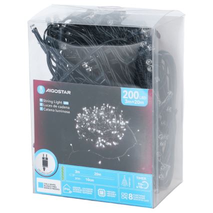 Aigostar - LED välisvalguskett 200xLED/8 funktsiooni 20m IP44 külmvalge