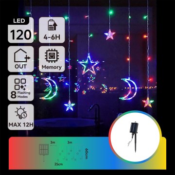 Aigostar - LED päikese jõulukett 120xLED/8 funktsiooni 3x0,6 m 500 mAh IP65 mitmevärviline