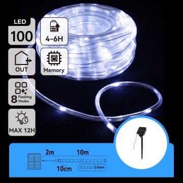 Aigostar - LED päikese jõulutuled 100xLED/8 funktsiooni 12m IP65 külm valge 800 mAh