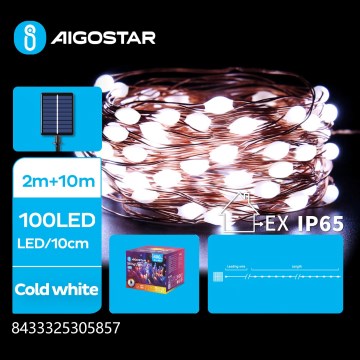 Aigostar - LED päikese jõulutuled 100× LED / 8 funktsiooni, 12 m, IP65, 800 mAh, külmvalge